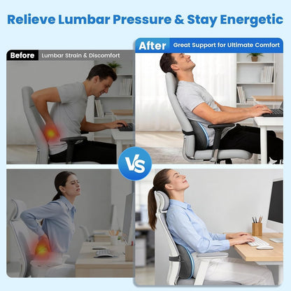 Lumbar Support Pillow, Memory Foam Back Cushion for Office Chair Car, Black | Ergonomic Lower Back Support with Adjustable Strap, Breathable Removable Cover for Couch, Wheelchair and Daily Comfort