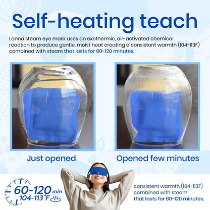 LANNA Heated Steam Eye Mask, Disposable 120 Minutes Chamomile Scent 10 Pcs