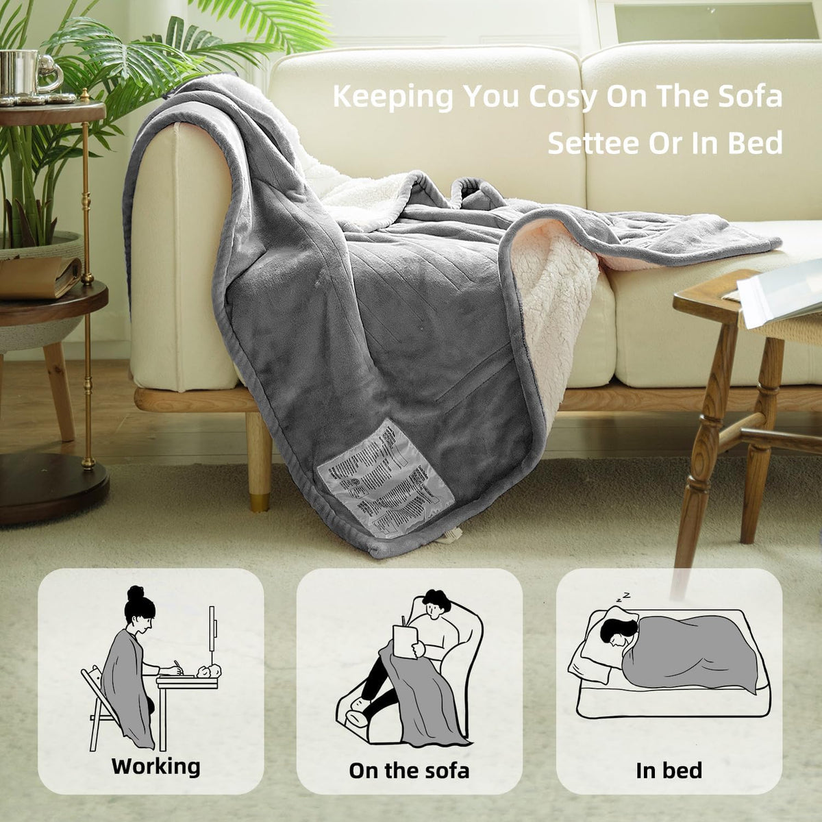 GOTCOZY Heated Blanket-Soft Plush Electric Blanket 50"X60"(Grey)