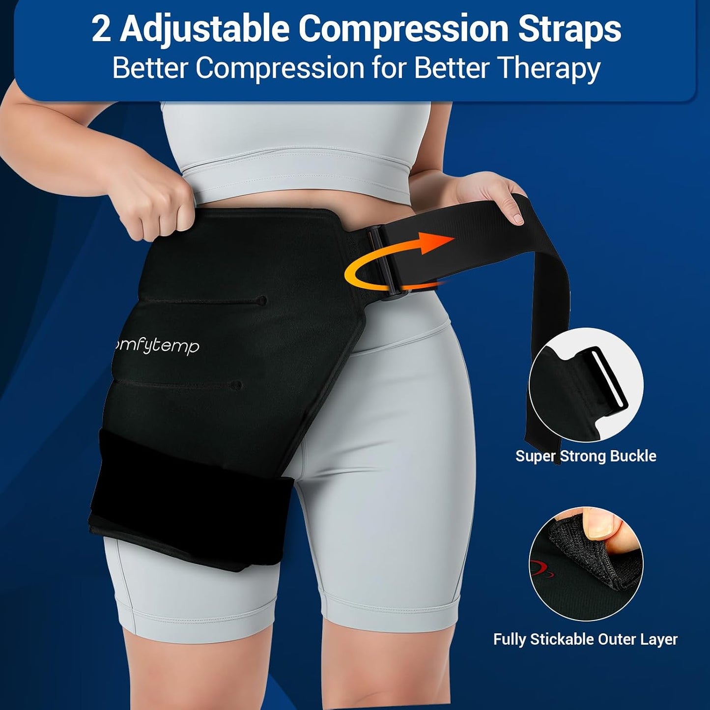 Comfytemp Hip Ice Pack Wrap for Sciatica Pain Relief, Hip Replacement Kit After Surgery, Reusable Gel Ice Pack for Injuries, Hot Cold Compress Recovery Items, Fathers Day Dad Gifts for Men, Blue (S/M)