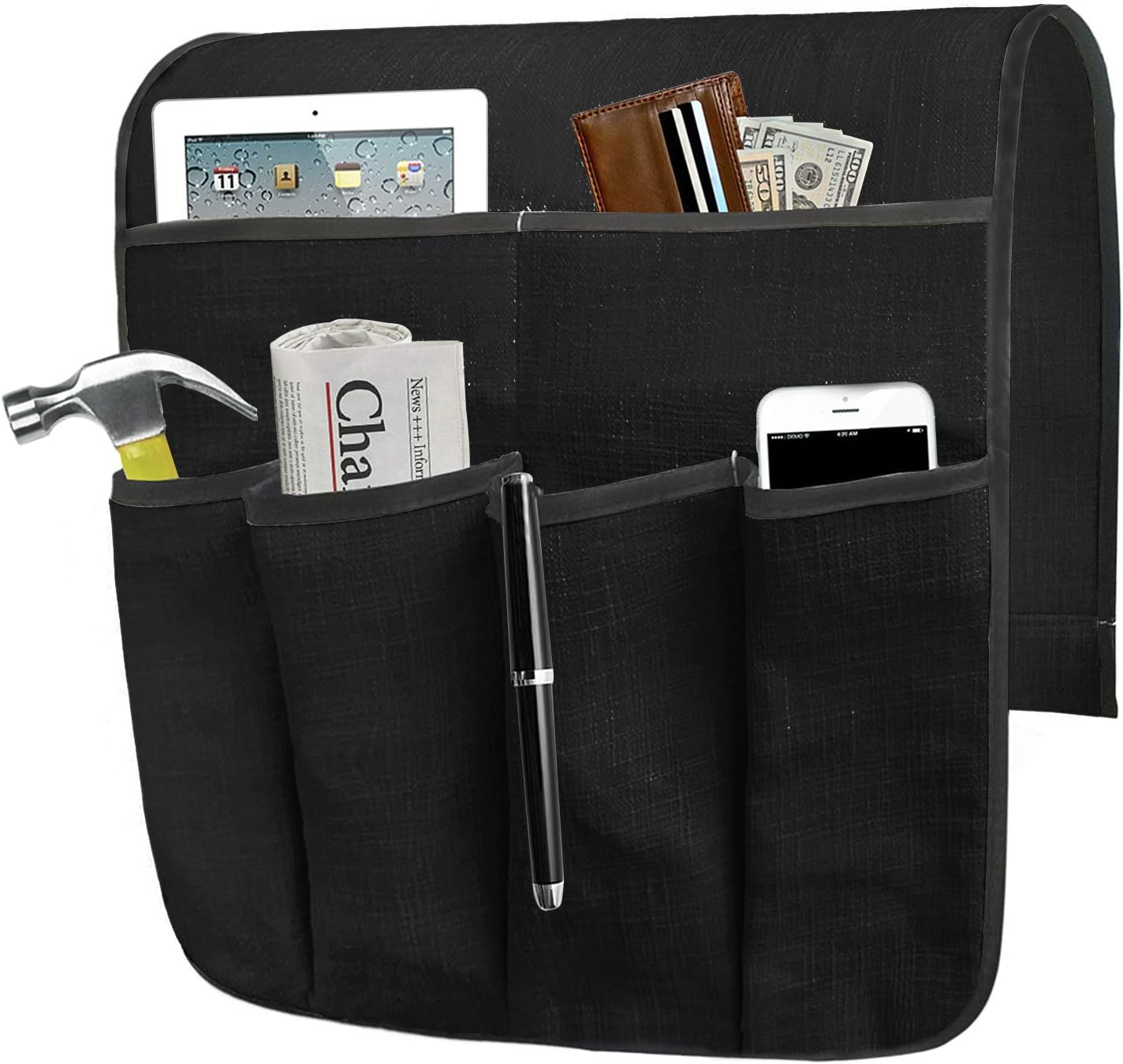 Couch Sofa Armrest Organiser Arm Chair Caddy Bedside Storage Pocket with 8 Pockets TV Remote Holder Bed Storage Pocket Bag for Cellphone Tablet Notepad Book Magazines DVD Glasses
