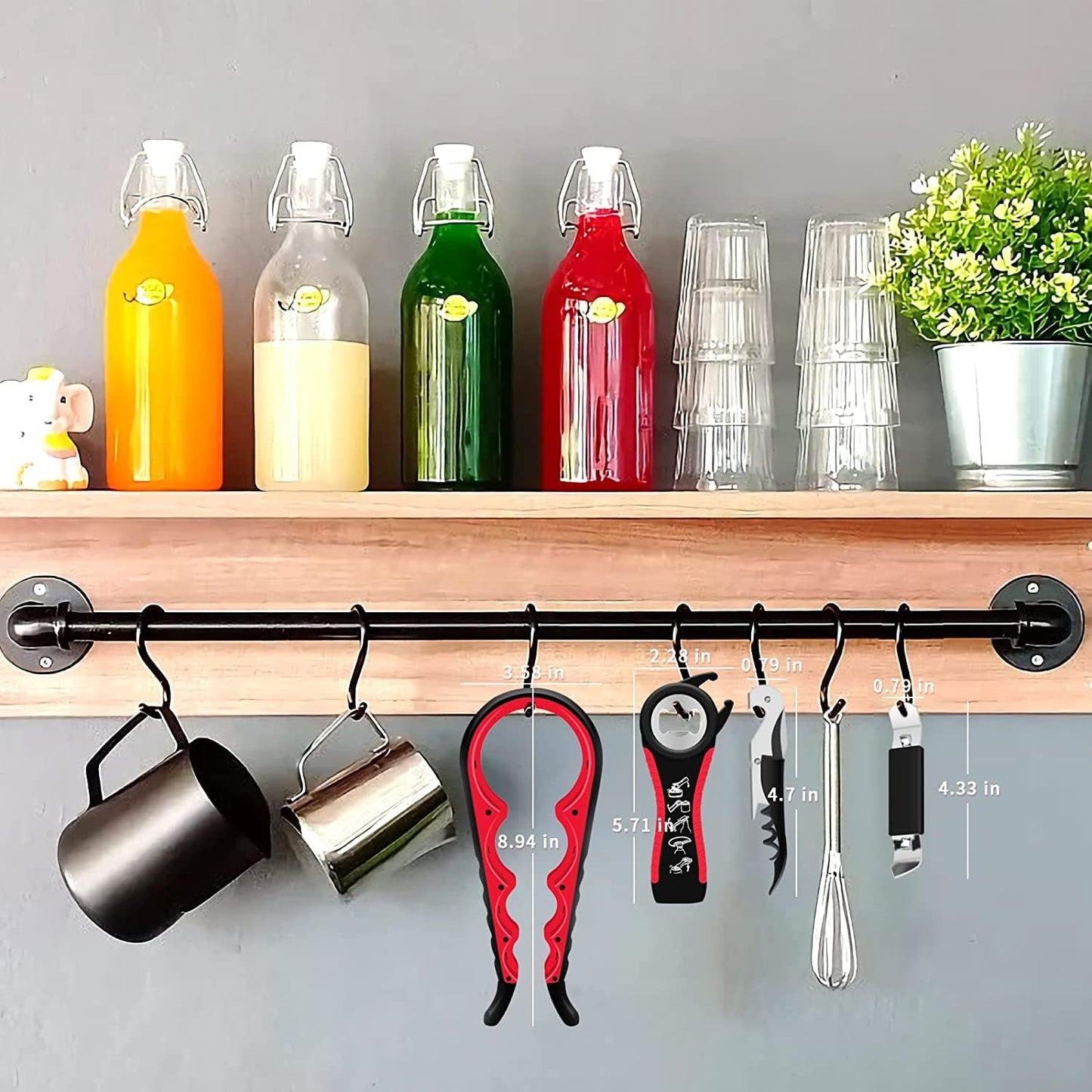 Jar Opener Bottle Opener for Weak Hands, 5 in 1 Multi Function Can Opener Bottle Opener Kit with Silicone Handle Easy to Use for Children, Elderly and Arthritis Sufferers, Red