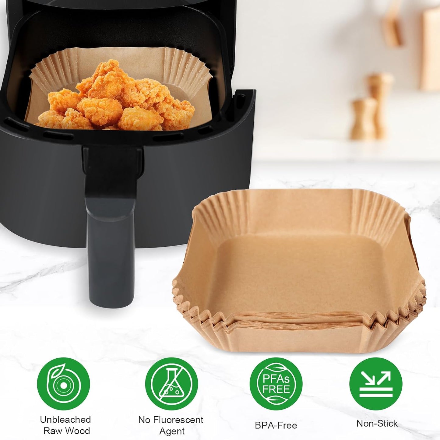 130 Pcs Disposable Mini Air Fryer Liners for COSORI 2.1 Qt Air Fryer | Small Air Fryer Liners, Pre-Cut and Ready to Use Upon Receipt, Food-Grade Safe, Heat to 430°F, Non-Stick