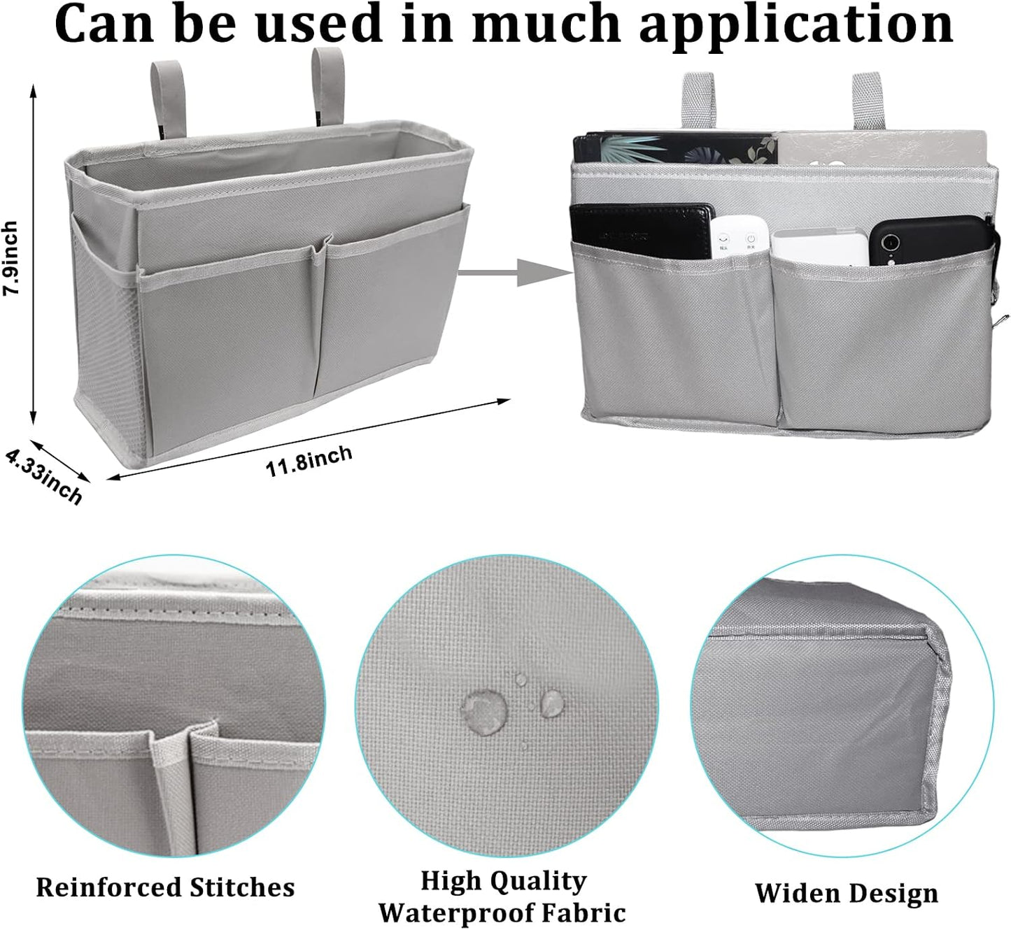 Sugaroom Bedside Storage Caddy, Bunk Bed Organizer Bed Storage Pocket Bedside Organizer Hanging Bed Storage Caddy for College Dorm Room, Hospital Bed Rails, Baby Bed, Camp