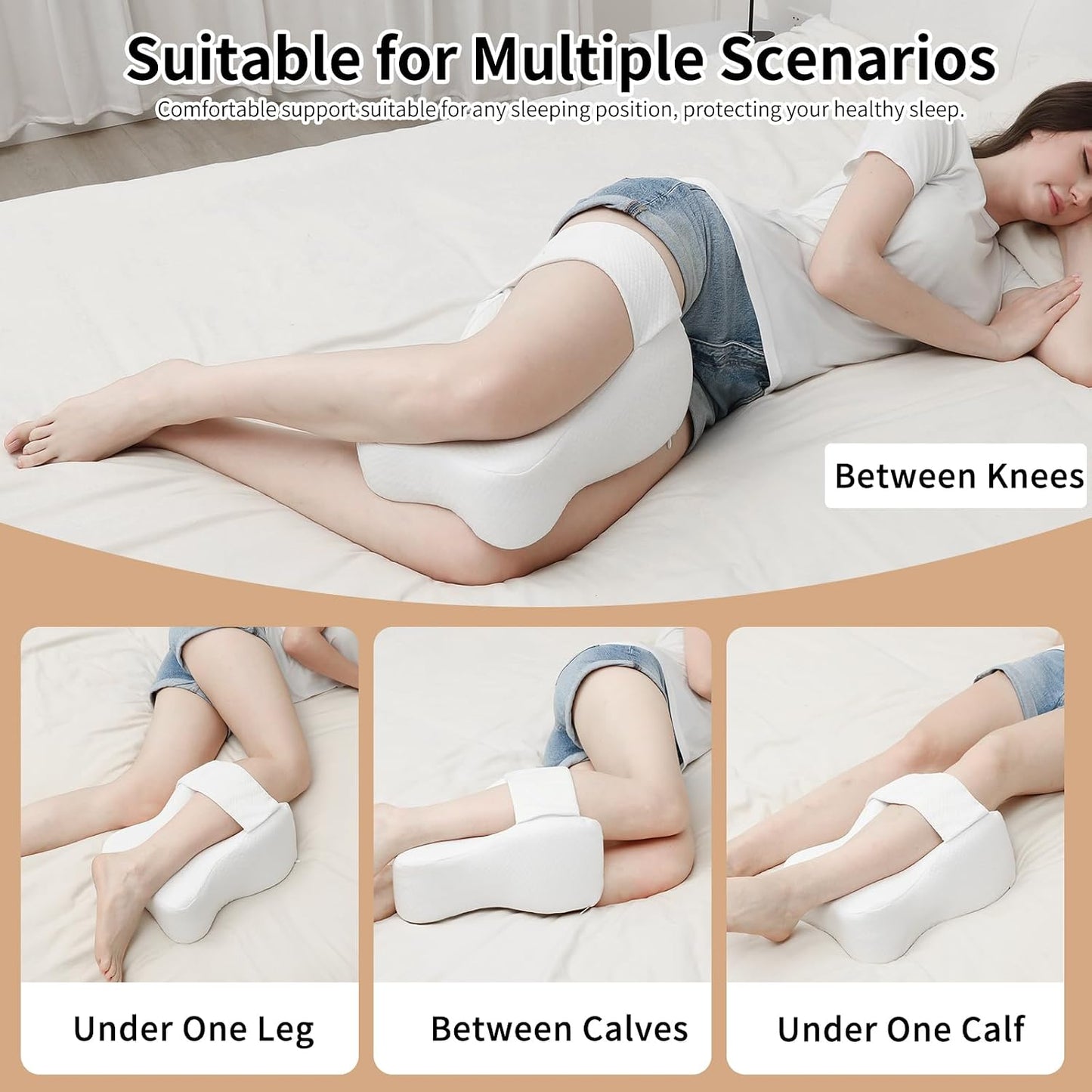 Pregnancy Knee Pillow for Side Sleepers with Strap, Memory Foam Leg Pillow for Sciatica Pain Relief, Hip & Back Support, Alignment Cushion for Pregnant Women, Post Surgery Leg Elevation (Gray)