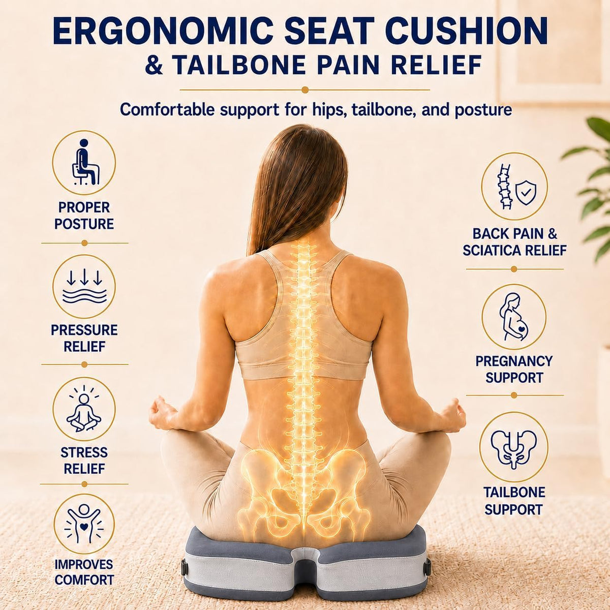Memory Foam Ergonomic Seat Cushion for Office Chairs Pain Relief
