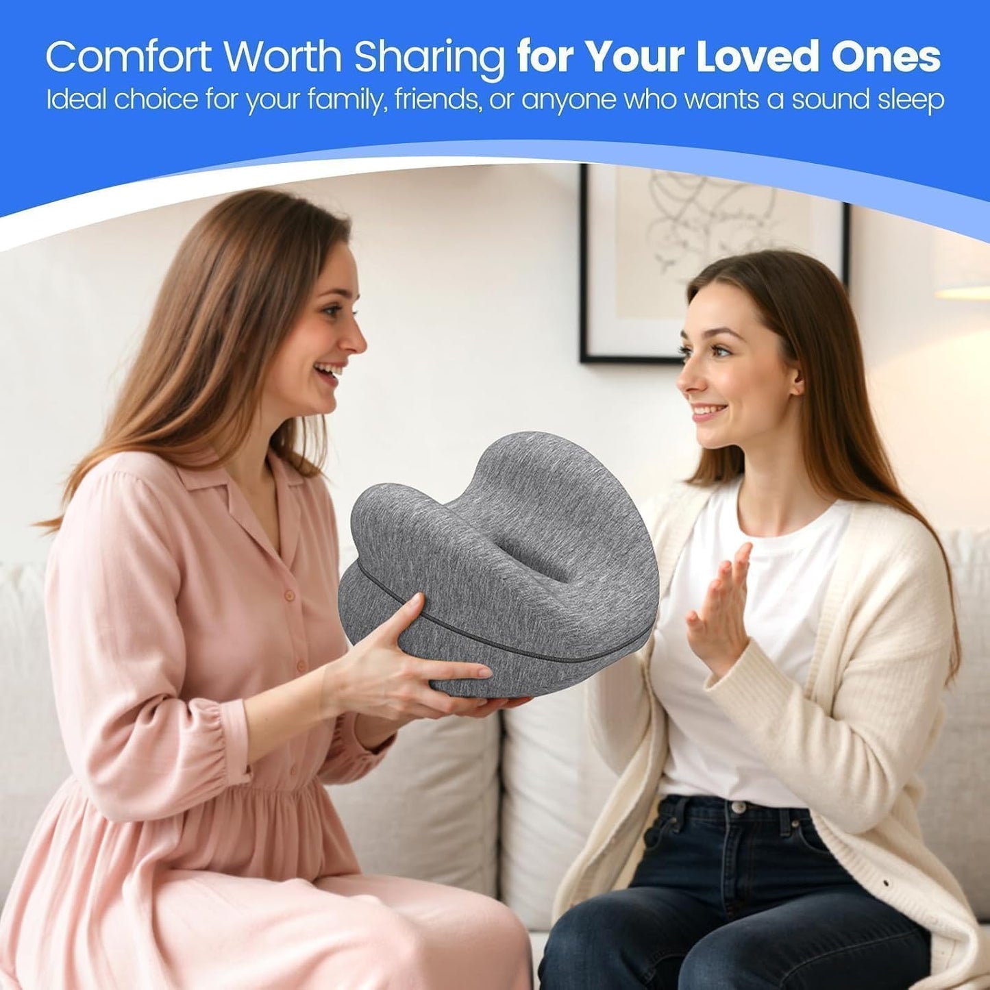 Knee Pillow for Side Sleepers, Leg Pillow with Washable Cover, Grey | Memory Foam Pillow for Sleeping Blood Circulation, Legs Spine Aligning Sciatica Back Hip Knee Support