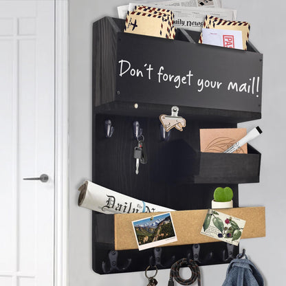 Key Holder for Wall Mount with Shelf and Mail Organizer, Key and Mail Holder with 16 Hooks, Farmhouse Entryway Organizer, Home Decor Rack (Pine Wood, White Washed)