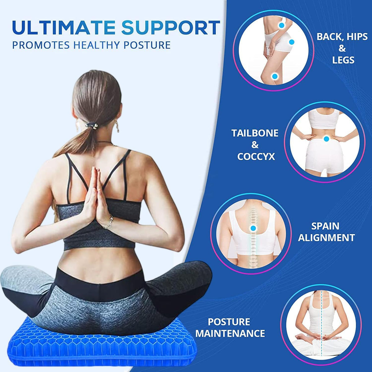 Gel Seat Cushion for Long Sitting Pressure Relief(Super Large&Thick) -Wheelchair Cushion for Pressure Sores - Coccyx,Sciatica & Tailbone Pain Relief Cushion- Non-Slip Butt Pillow for Office, Home, Car