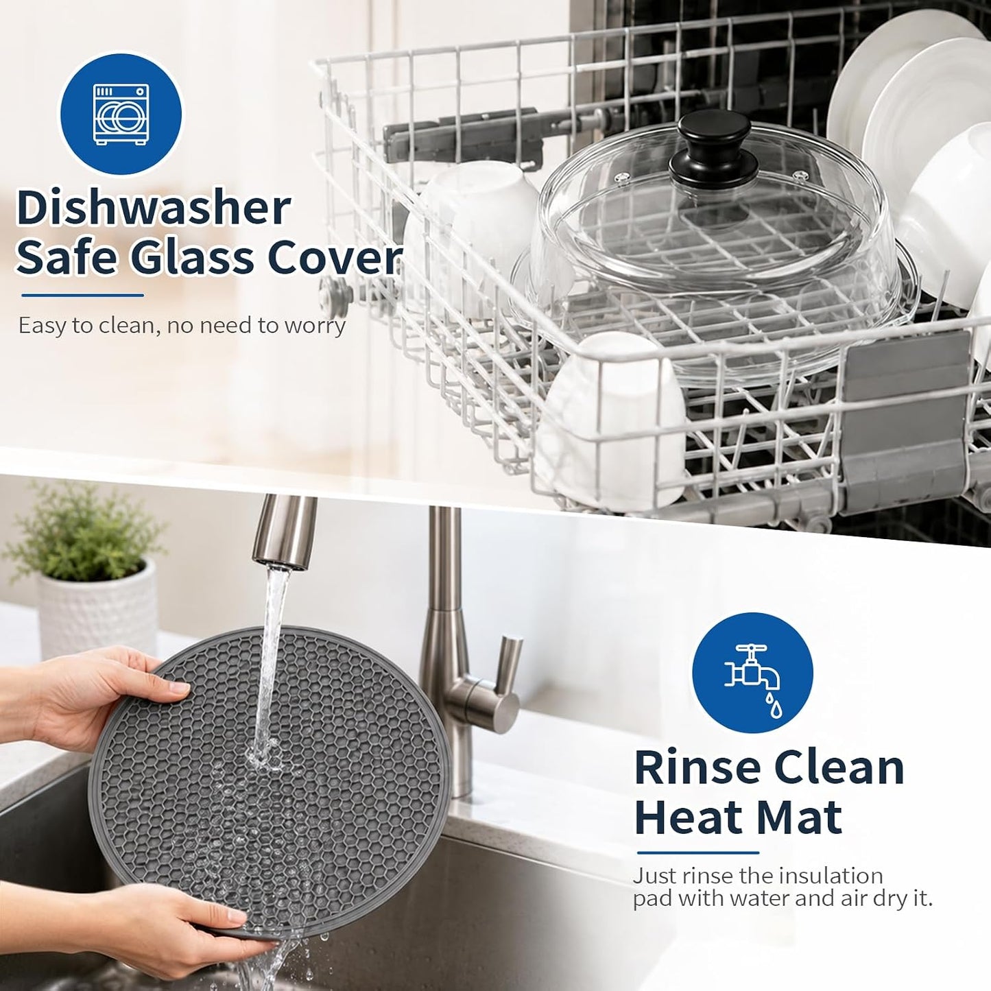 Glass Microwave Cover for Food, Tall Microwave Splatter Cover with Silicone Mat, Vent Holes, BPA Free, Dishwasher Safe, 10 Inch, High Borosilicate Glass Plate Lid with Side Tabs