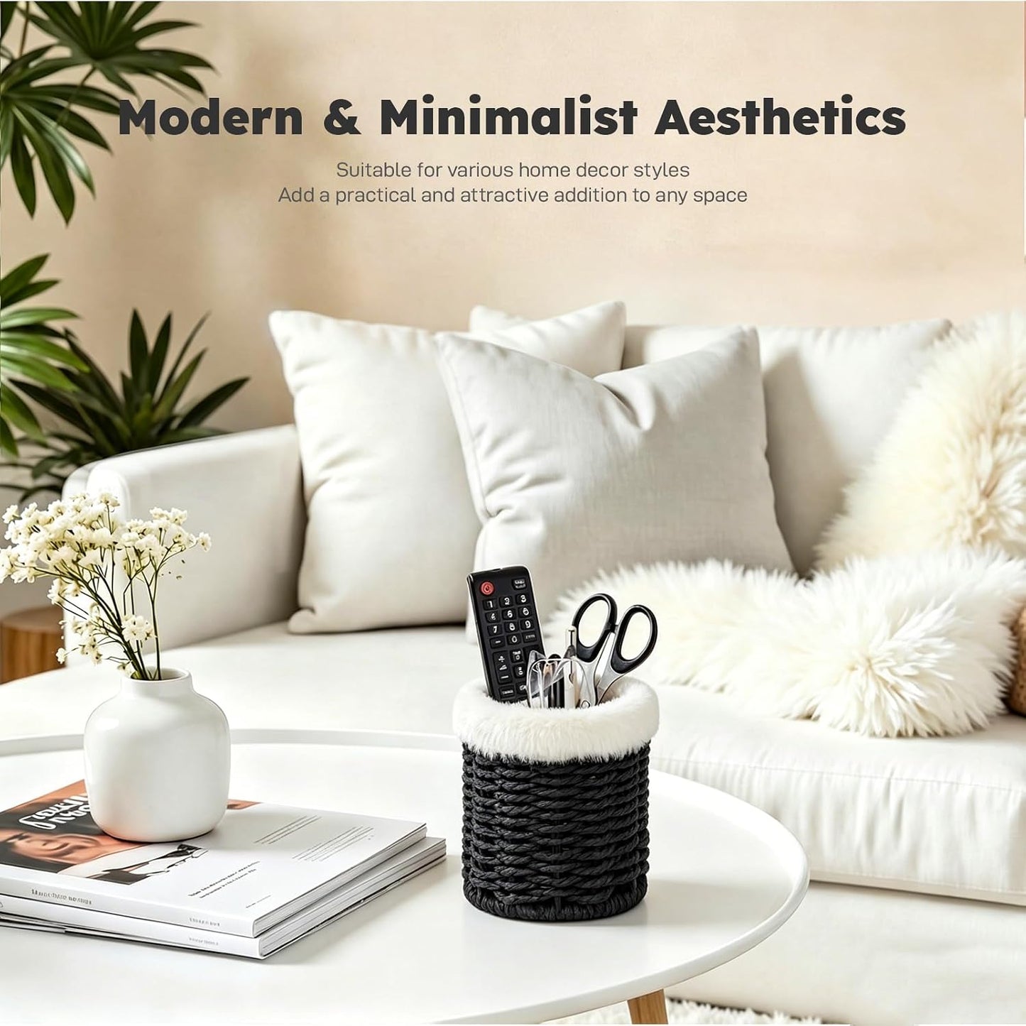 Glasses Holder, 2 Compartment Plush Lined Eyeglass Holder Paper Rope Eye-glasses Storage Organizer for Nightstand