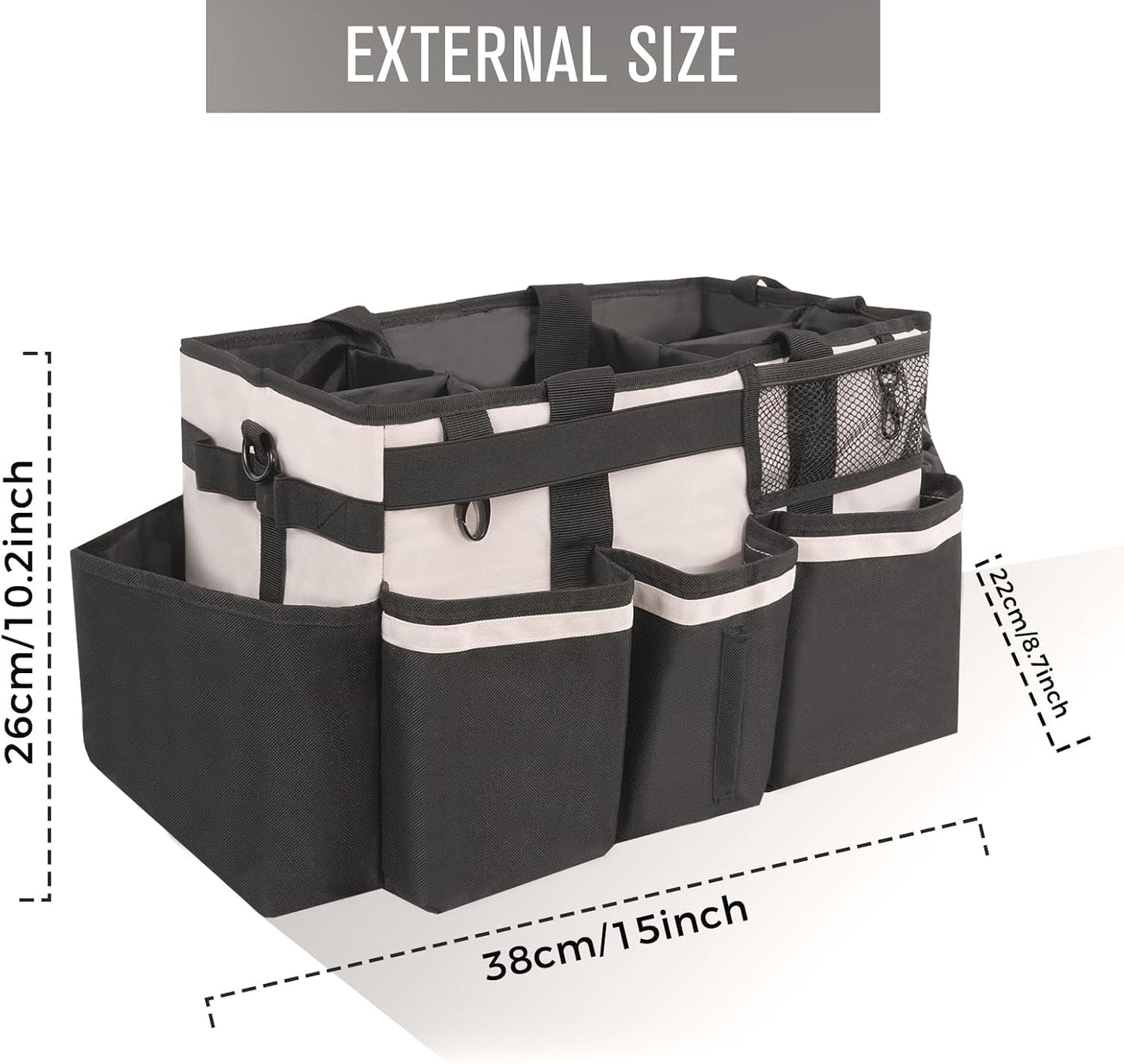 SCAVATA Wearable Cleaning Caddy, Cleaning Caddy Supplies Organizer with Handle & Shoulder Straps for Housekeepers, Under Sink & Car Cleaning Tool Organizers Bag with 4 Foldable Divider (NavyBlue)