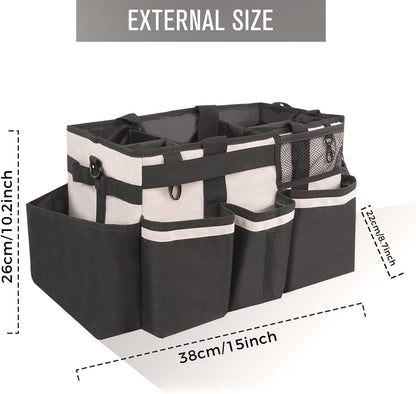 SCAVATA Wearable Cleaning Caddy, Cleaning Caddy Supplies Organizer with Handle & Shoulder Straps for Housekeepers, Under Sink & Car Cleaning Tool Organizers Bag with 4 Foldable Divider (NavyBlue)