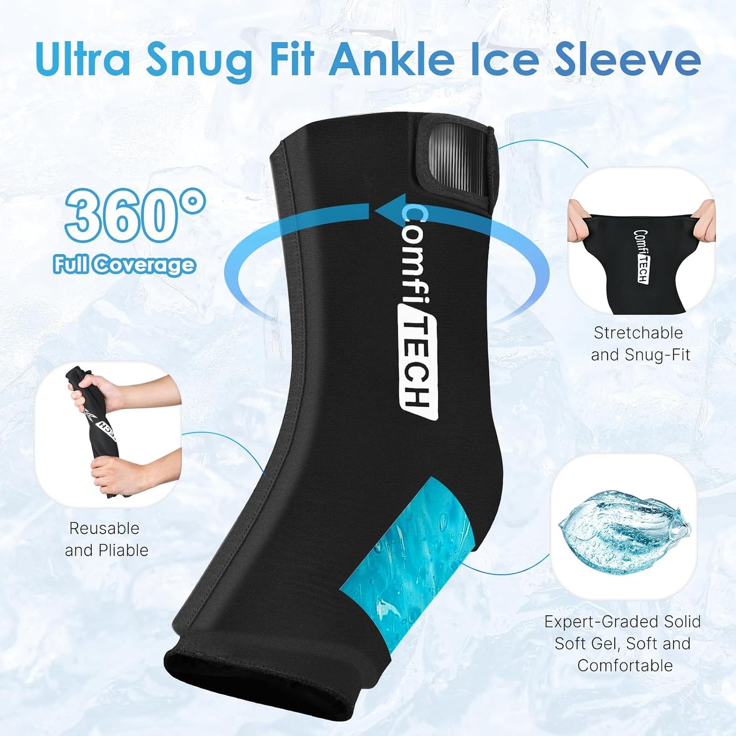 ComfiTECH Ankle Ice Pack Wrap, Large Opening Gel Pad for Foot & Heel, XL | Pliable After Frozen, Eases Ankle Sprains, Heel Soreness & Foot Swelling