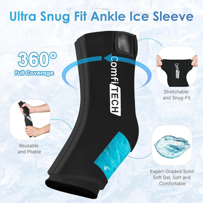ComfiTECH Ankle Ice Pack Wrap, Large Opening Gel Pad for Foot & Heel, XL | Pliable After Frozen, Eases Ankle Sprains, Heel Soreness & Foot Swelling
