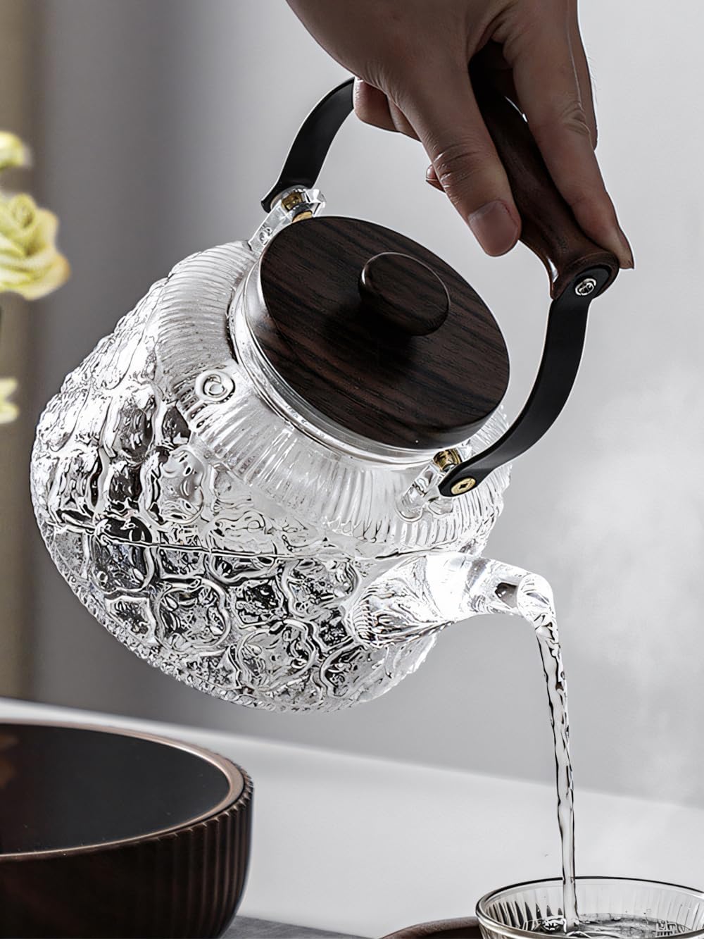 Stovetop Safe Glass Teapot with Malus Spectabilis Pattern Removable Infuser Fine Borosilicate Tea Pot perfect for Fruit Flowering Tea Canister Premium Quality Tea Kettle Gift(Transparent)