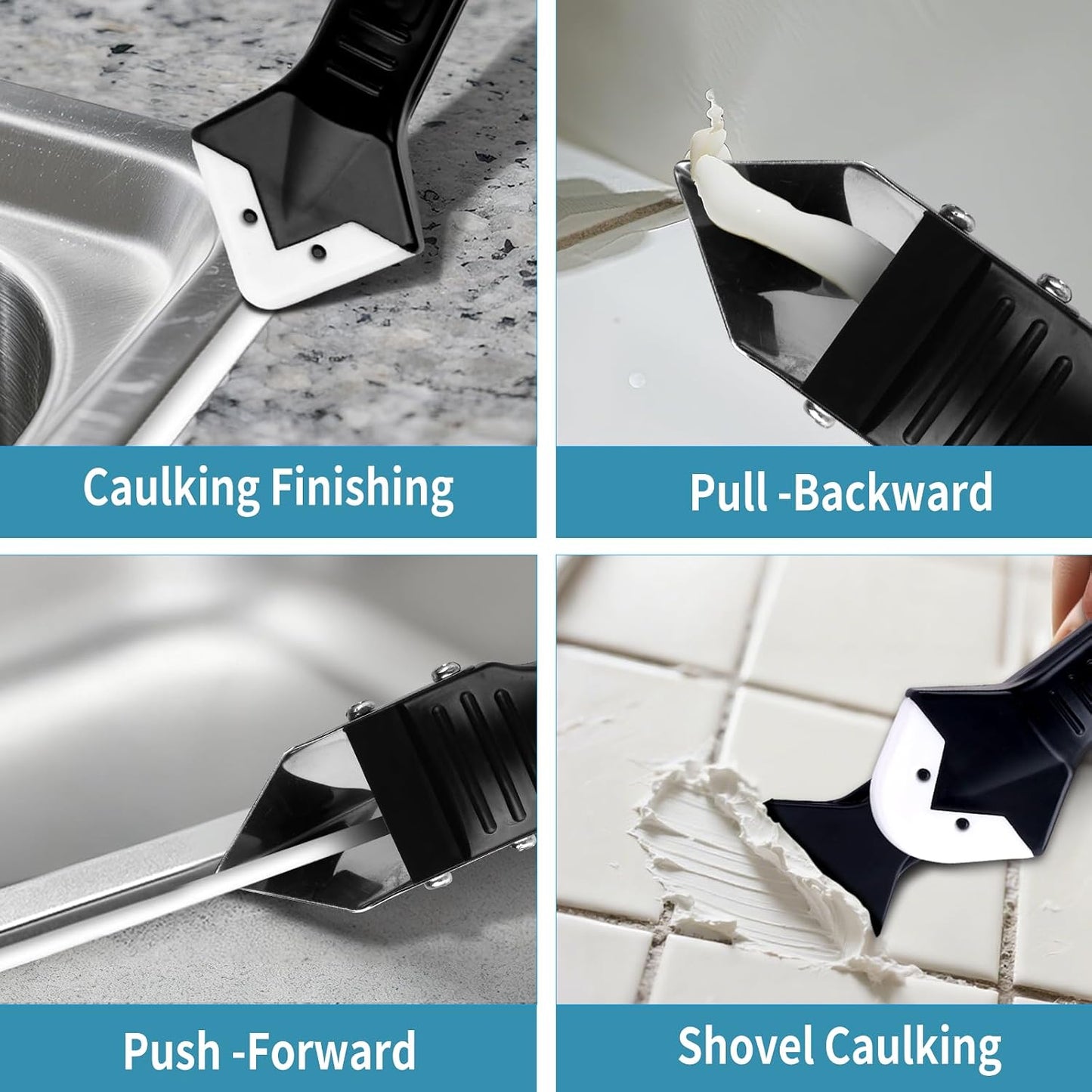 Silicone Caulking Tool Kit，Glass Glue Angle Scraper,Floor Glue Scraper， Caulk Remover Tool, Stainless Steelhead Caulk Remover and Sealant Scraper, Caulk Remover for Kitchen，Bathroom，Window，Joint,