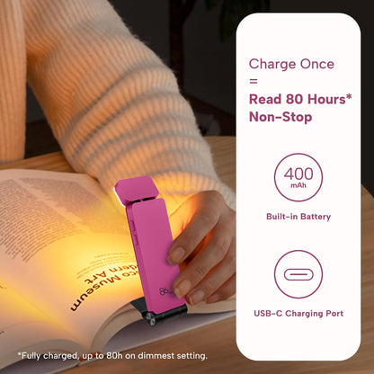 86lux Book Light, Rechargeable Reading Lights for Books in Bed | Ultralight Clip-on LED Bookmark Lamp with 3 Amber Colors & Stepless Dimming for Night Reading for Book Lovers, Ashen