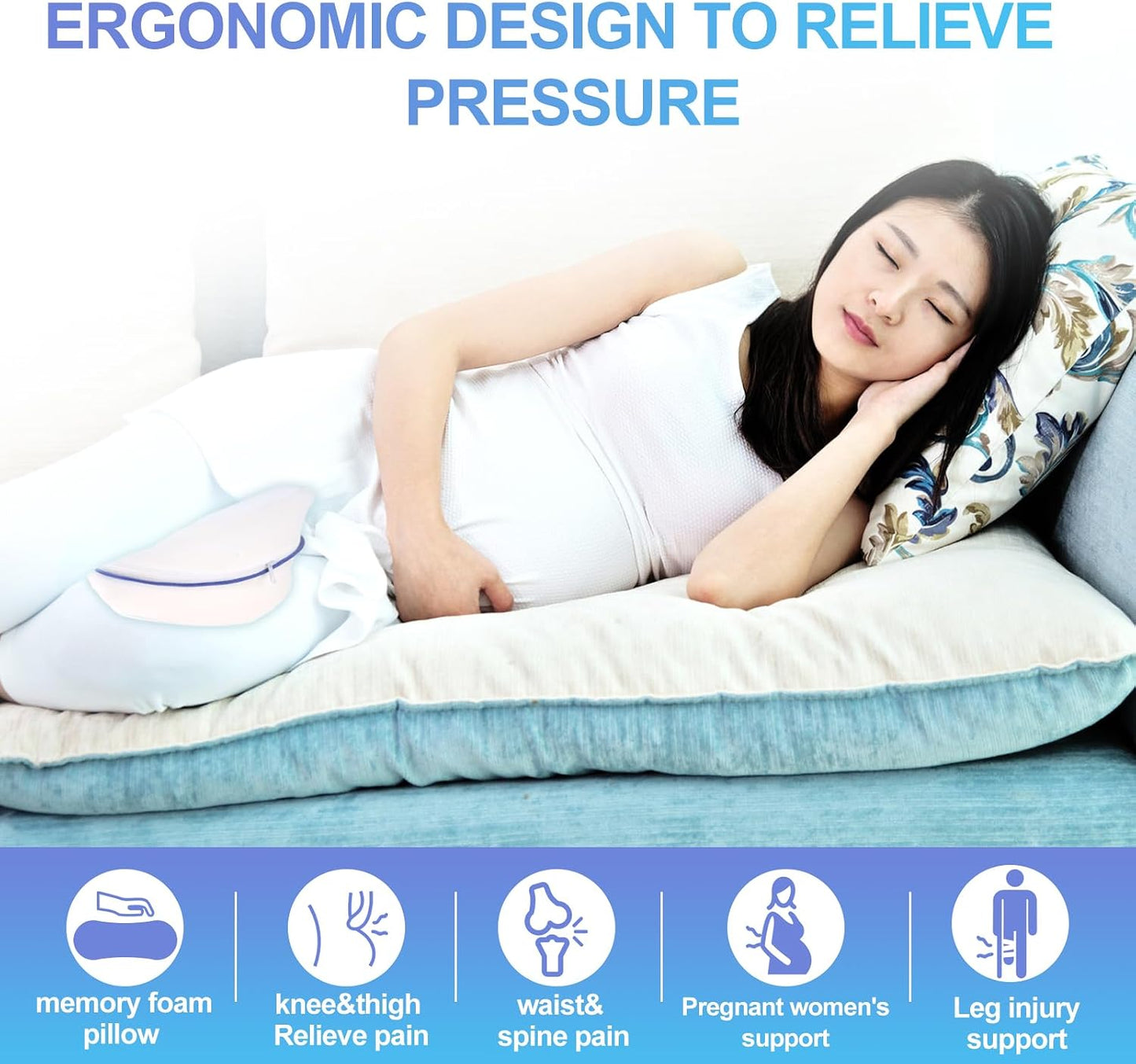 Knee Pillow for Side Sleepers Leg Memory Foam Pillow Side Sleeping Soothing Relief for Back, HIPS, Knees, Joints, Nerves and Muscle Discomfort Relief (Grey, Small)