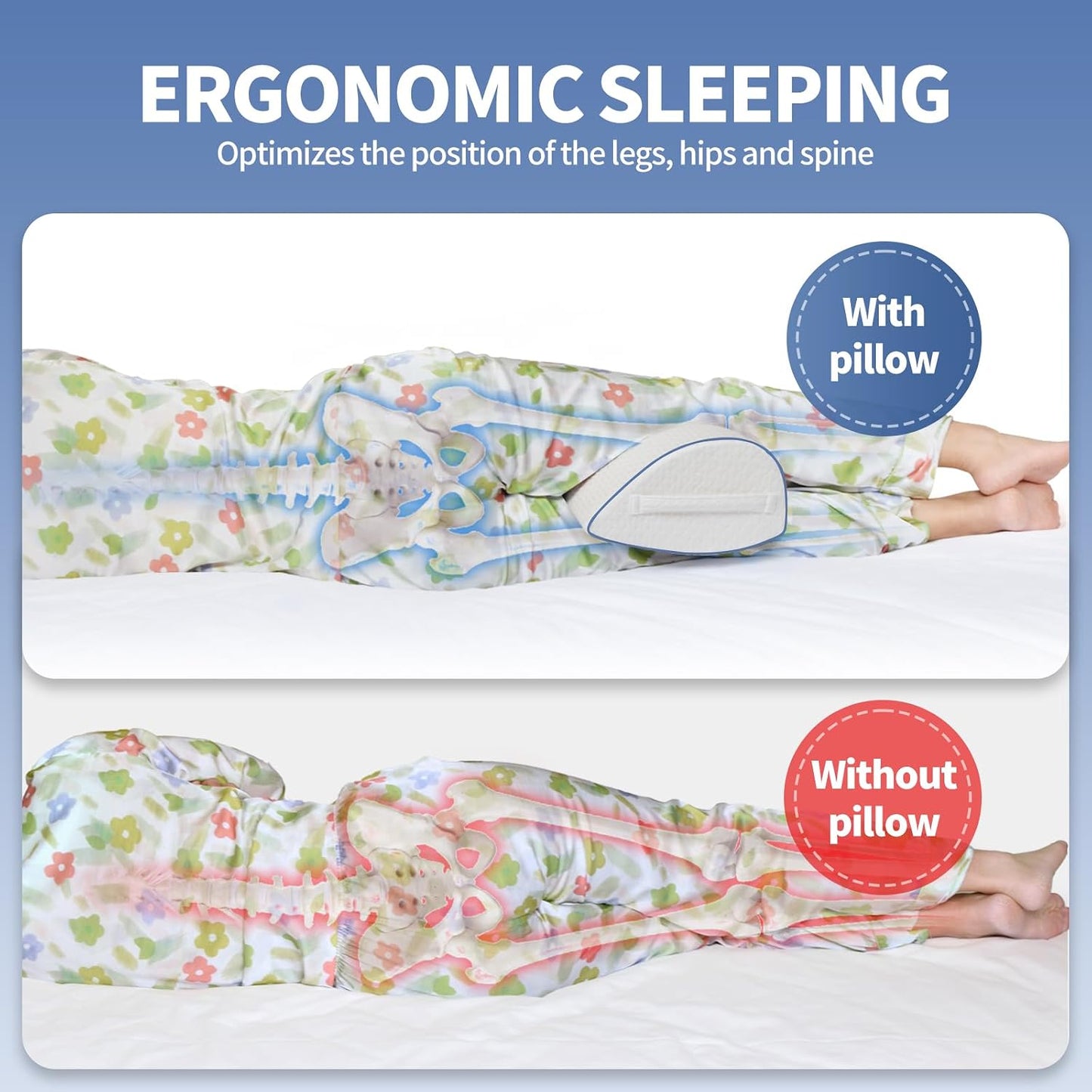 Memory Foam Knee Pillow for Back Sleepers, Spinal Alignment, Gray | Teardrop shape, leg cradle, 22"x10"x6", machine-washable cover, cooling air-layer, post-surgery & side sleep use