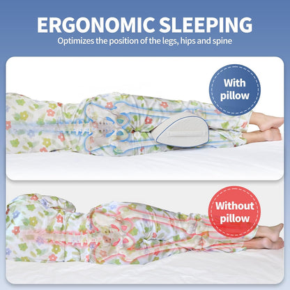 Memory Foam Knee Pillow for Back Sleepers, Spinal Alignment, Gray | Teardrop shape, leg cradle, 22"x10"x6", machine-washable cover, cooling air-layer, post-surgery & side sleep use
