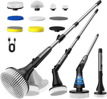MayKing Electric Spin Scrubber with 9 Brush Heads, IPX7, Model Blue | 3-Angle & 4-Length Adjustable Cordless Power Scrubber, 3-Speed & Battery LED Display, for Bathroom, Tub, Floor & Tiles