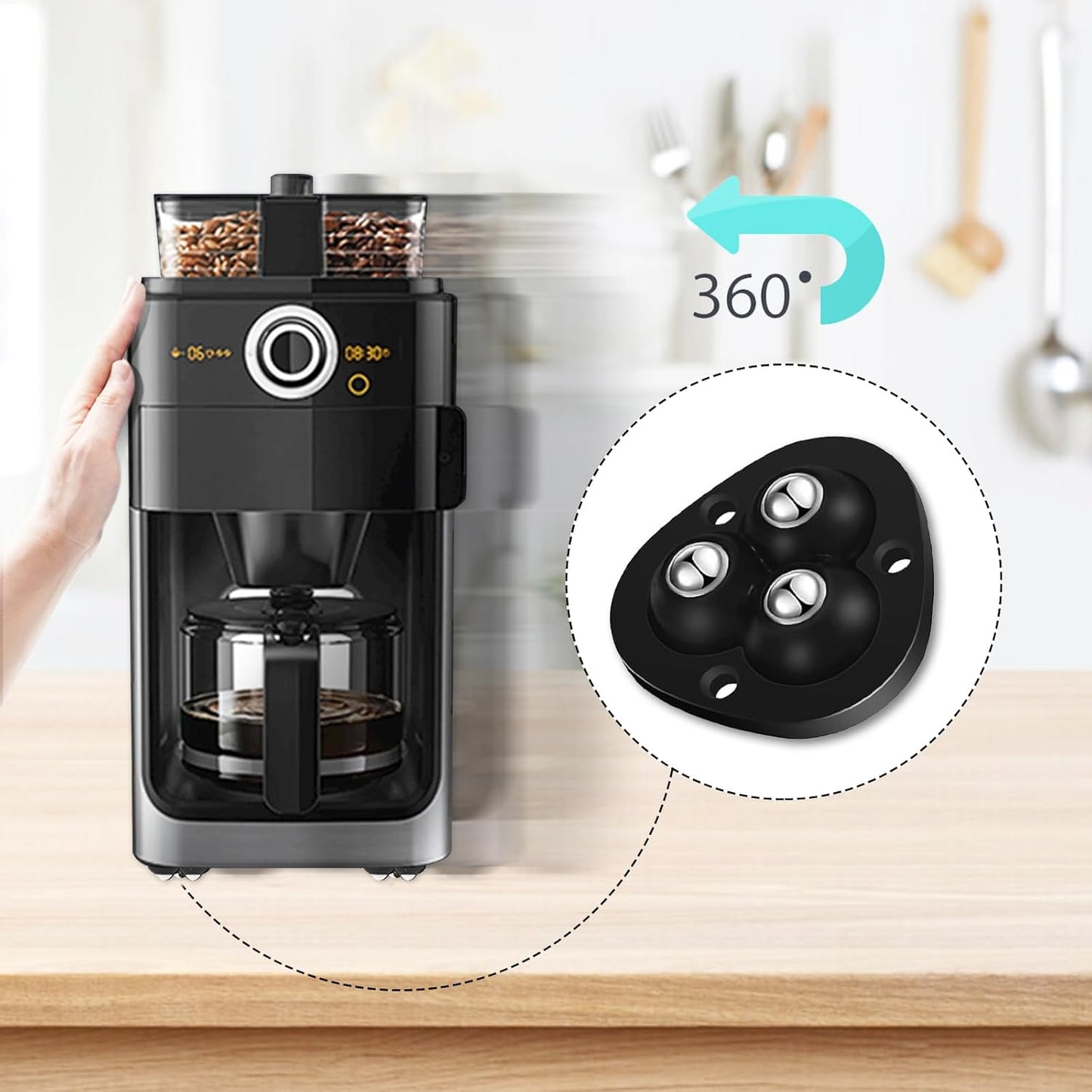 Self Adhesive Appliance Sliders 8 Pack Kitchen & Furniture Rollers | Move Small Appliances Easily 360° Glide No Tools Peel Stick 12lbs Per Wheel