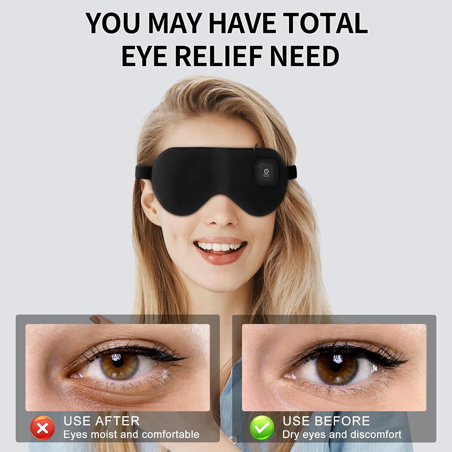 Heated Eye Mask, Cordless Hot & Cold Compress, 1000mAh Rechargeable, 3 Temperature Settings, Relief for Dry Eyes, Blepharitis & Styes, Improves Sleep, Ideal for Office Naps, Travel & Night Sleep