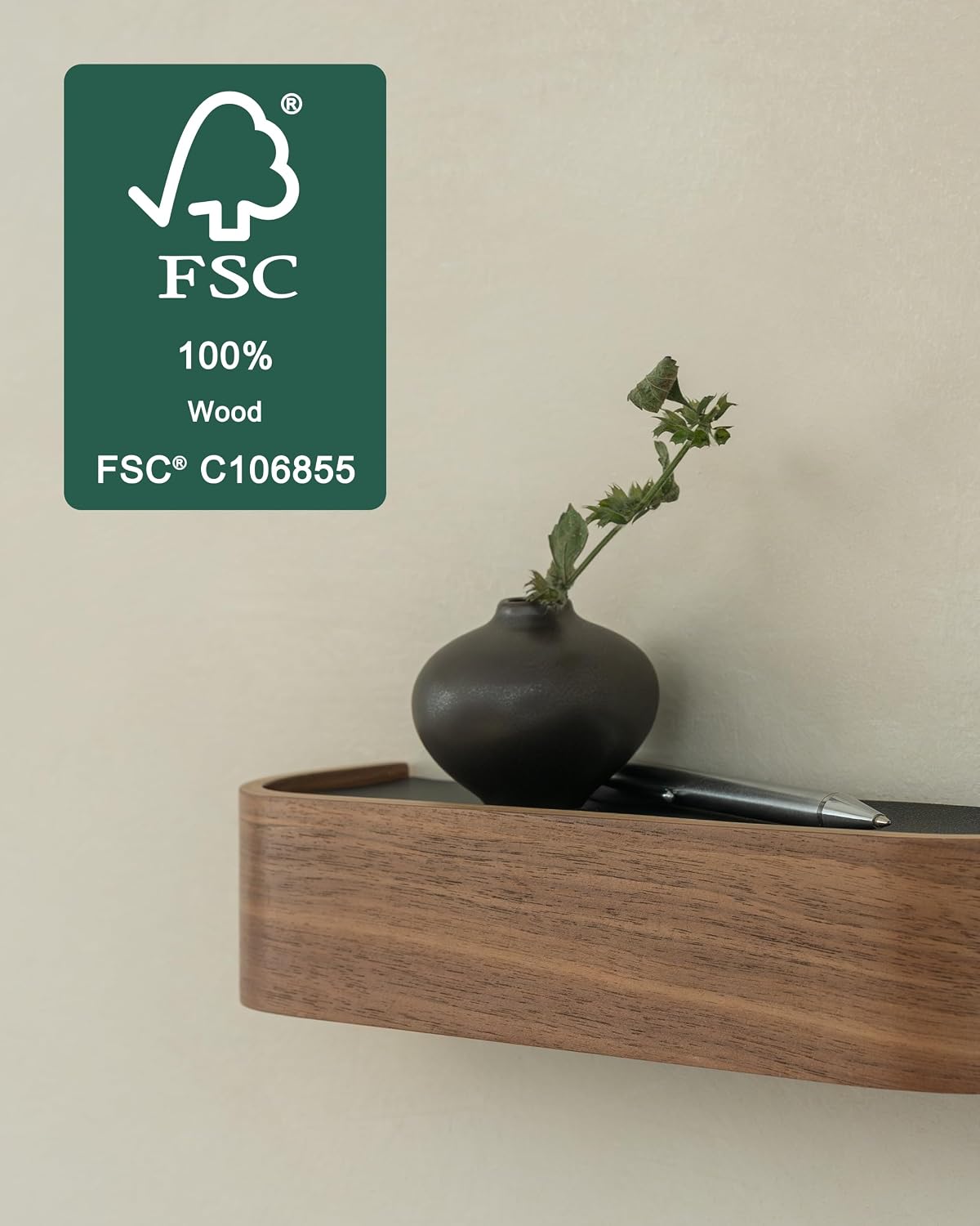 Kazai. Key Holder 'Toke' | Minimalist Key Hook Design from Berlin | Modern Key Holder Wall Mount with Wooden Shelf | Key Rack for Wall as Entryway Organizer | Walnut