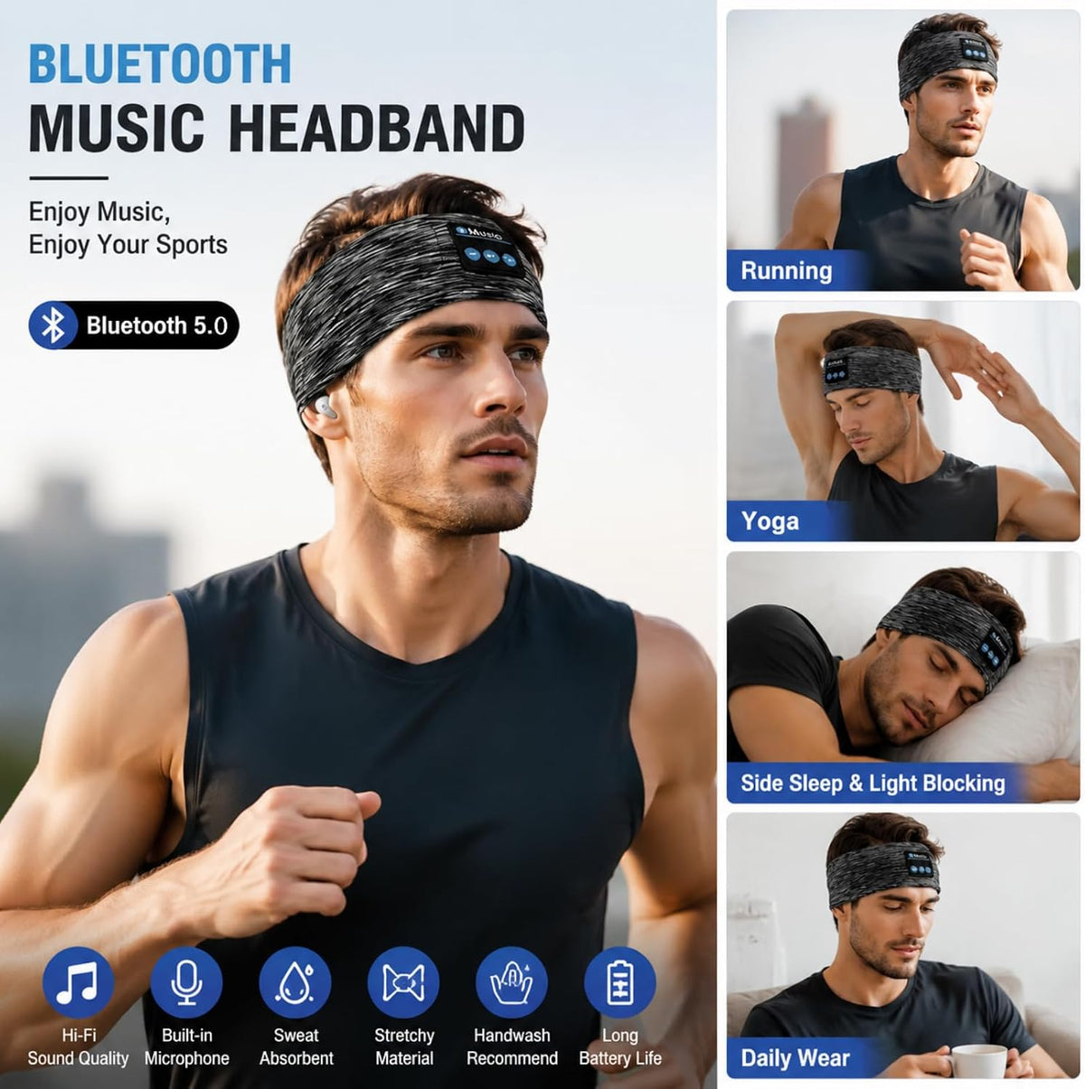 Sleep Bluetooth Headphones, Sleep Headphones Headband Wireless for Sleeping Side Sleeper, Wireless Sleep Earphones for Workout Sports Yoga Running Travel(Pinkish Yellow)