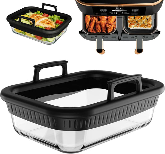 Air Fryer Accessories for Ninja Foodi DZ401, DZ550, SL401, SL451 10Qt | Glass Liners with Silicone Handles for 4-6 Qt Air Fryer, Heat-resistant, Dishwasher-safe, BPA-free