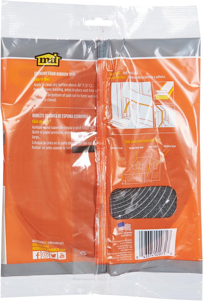 MD Building Foam Window Seal for Ex-Large Gaps, Gray, 17ft | Open-Cell Polyurethane Foam, Self-Adhesive Backing, Cut-to-Length Scissors, Seals Drafts Moisture Dust Insects