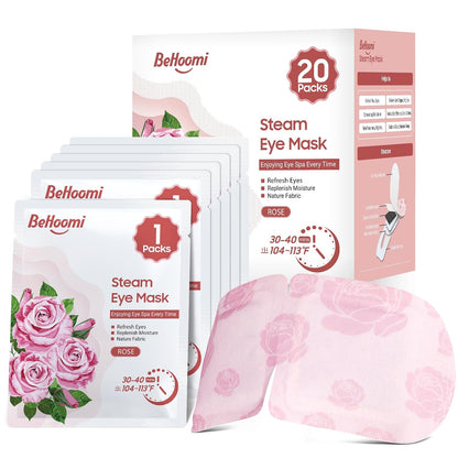 BeHoomi 20 Packs Steam Eye Mask, Heated Eye Mask Warm Compress for Eyes, Disposable Self Heating Steam Mask for Home, Sleep, Spa, Travel Essentials & Relaxation Gifts for Women (Unscented)