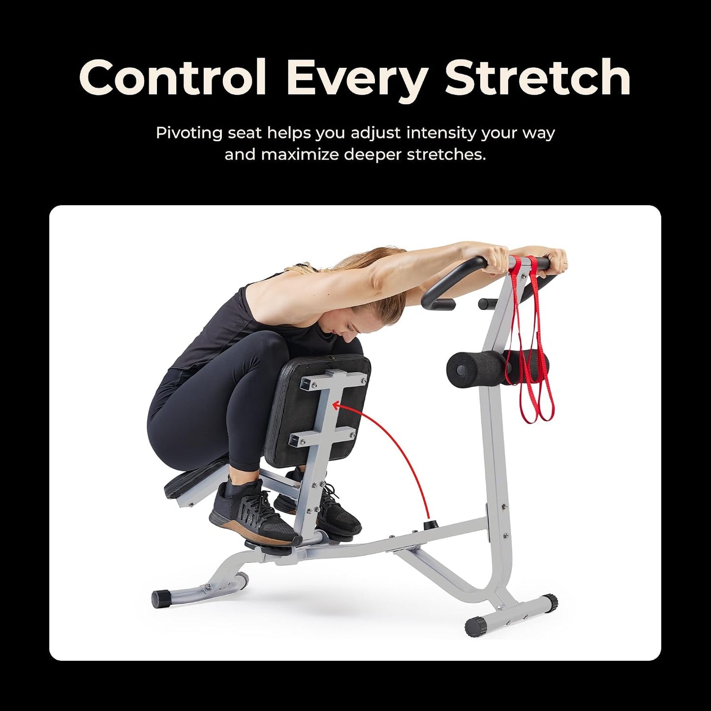 Sunny Health & Fitness Full Body Stretch Machine Back Stretcher Pivot Seat | Pivoting Seat, Multi-Use Handlebar, Padded Back Support, Full-Body Stretching, Flexibility Training, Home Gym Use