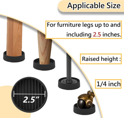 Jayen Rubber Furniture Caster Cups, Non-Slip Round Furniture Pads, 1.5" | Inner & Outer Anti-Slip Texture Helps Keep Beds and Couches from Sliding While Protecting Hardwood, Tile & Other Floors
