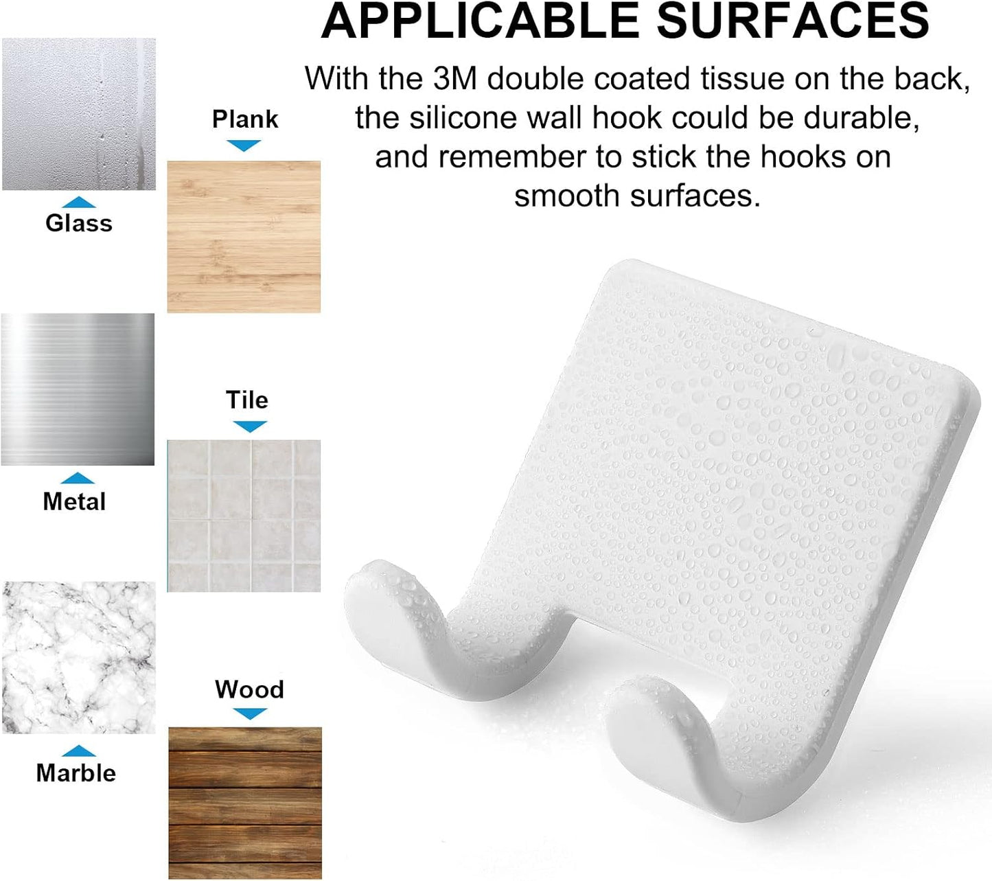 VANZAVANZU Razor Shaver Holder for Shower Wall Adhesive Hooks for Hanging, Bathroom Silicone Waterproof Shower Hooks Hair Brush Holder for Towel (2 Pack-White)