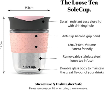 Large Travel Mug Loose Tea Infuser - Detachable Tea Strainer with Spill Proof Lid - 18oz/530ml BPA-Free Reusable Glass Travel Coffee Cup with Silicone Band (Ice Cream, 18oz)