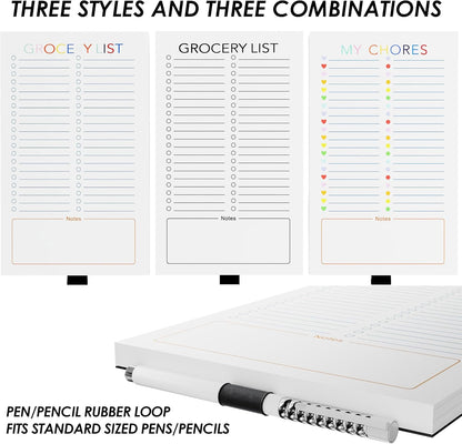 Magnetic Grocery List Pad for Fridge, 3 Pack Notepads | Strong Full Back Magnet with Pen Holder, 3 Pads, 180 Sheets for Grocery Lists, Meal Plans and To Do Lists