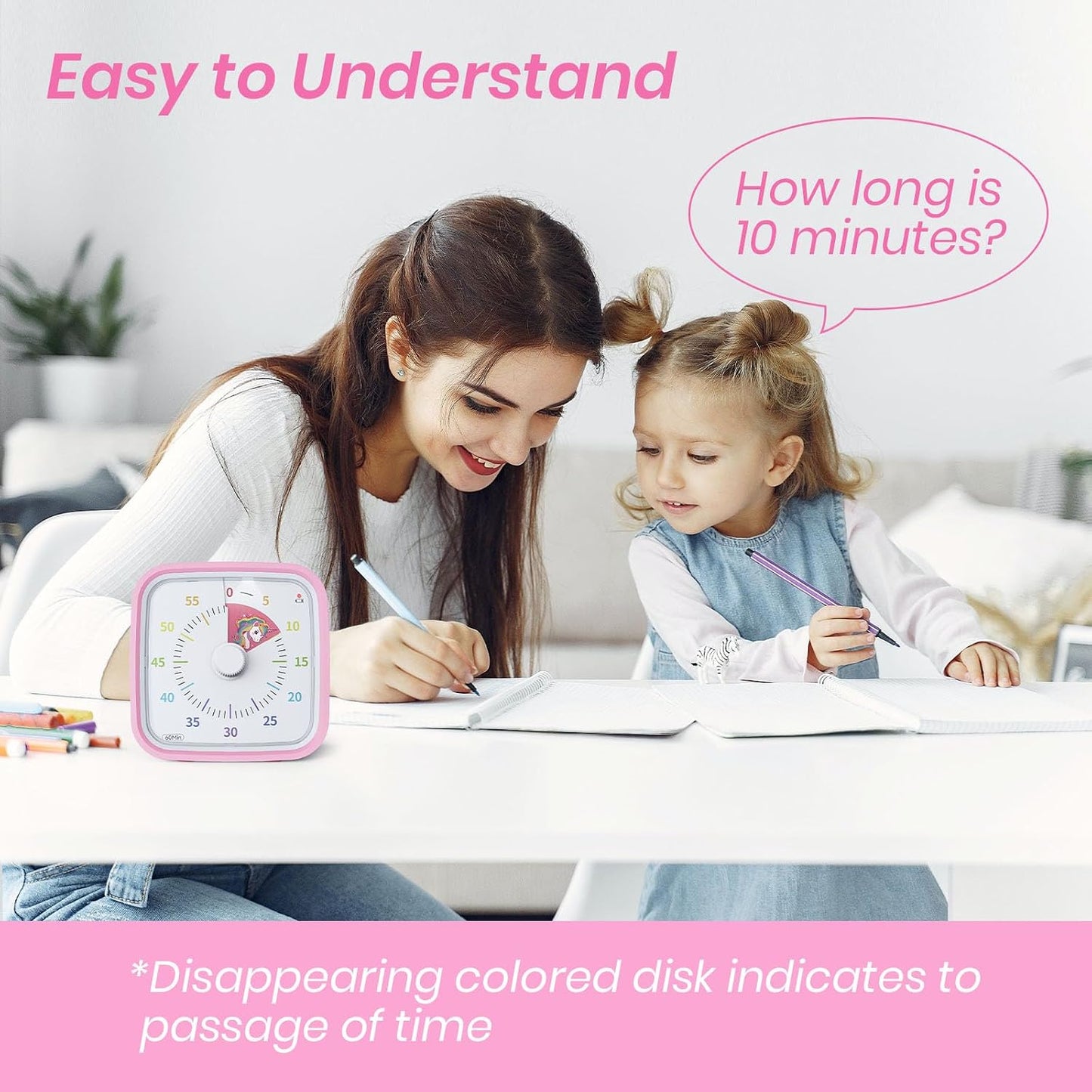 Yunbaoit Rainbow Visual Timer for Kids, 60-min Countdown Timer, Blue | Protective Case, No Ticking, Mute and Ringing Alarm Available, Time Management Tool, Low Power Reminder, for Study,Game,Work