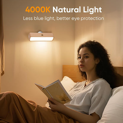 Battery Operated Wall Sconces Set of Two, Rechargeable Wall Lights Battery Operated, Wood Stick On Wall Mounted lamp Bedside Reading for Bedroom, Stepless Dimmable Wall Lamps for Living Room