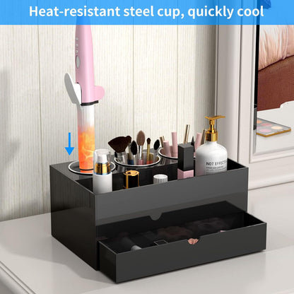 NIUBEE Acrylic Hair Tool Organizer,Hair Dryer Holder Countertop with 3 Cups | Clear, Hot Tools Organizer, Hair Blow Dryer Organizer for Curling Iron, Brush, Straightener, Makeup,Skincare,Vanity, Bathroom