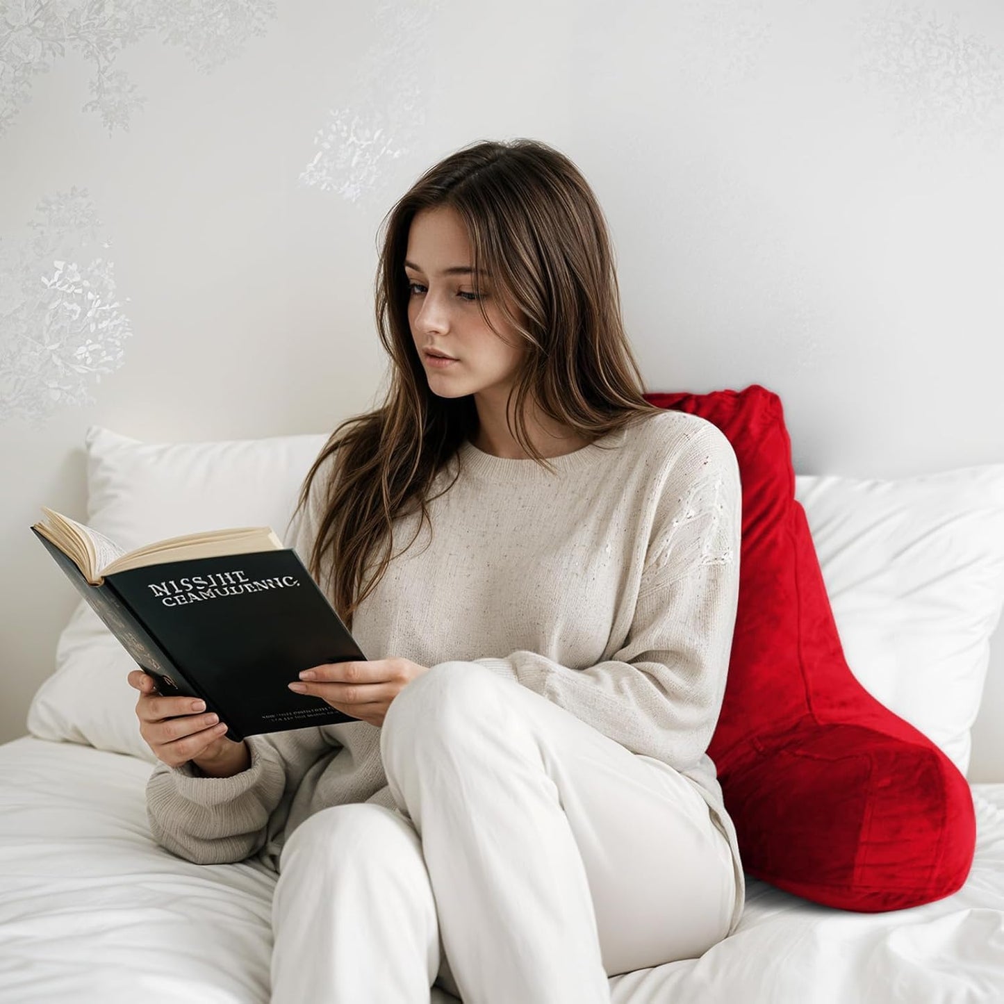 OAISZ Reading Pillow for Sitting in Bed with Shredded Memory Foam, Grey | 19-Inch Back Pillow for Sitting Up in Bed, Extended Arms, Side Pockets, Supportive Adjustable Pillow Removable Washable Cover