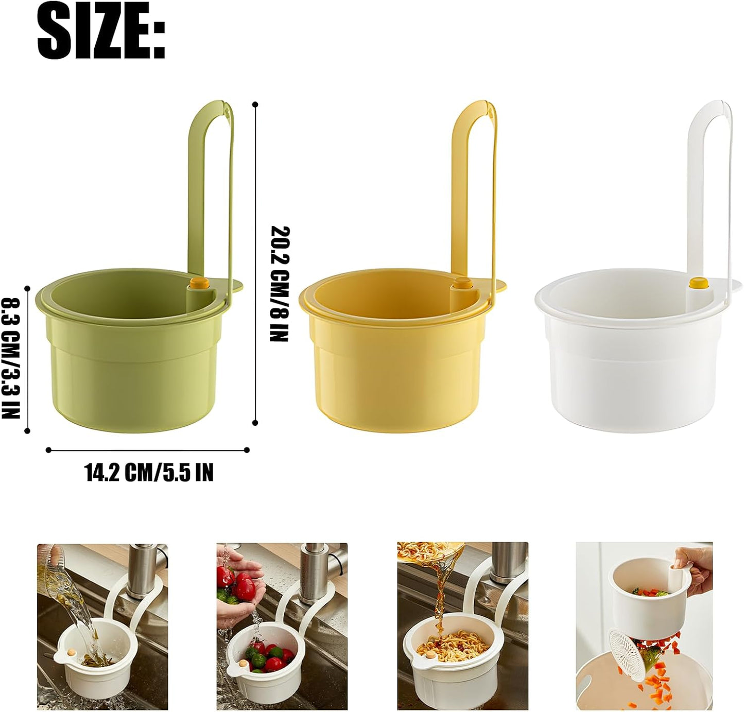 2025 New Faucet Hanging Strainer, Press Automatic Dumping Kitchen Draining Basket, Food Fruit Vegetable Drain Shelf Sink Storage Holder, for Home 、Kitchen (White)