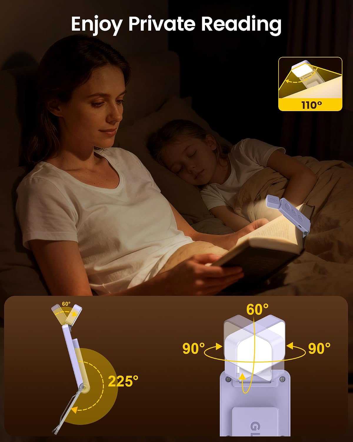 Glocusent Book Light for Night Reading, 12 LED Rechargeable Lamp