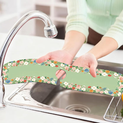 2 Pcs Kitchen Sink Splash Guard Faucet Mat Wood Grain Pattern Faucet Mat for Sinks Natural Wood Color Absorbing Drying Mats for Kitchen Bathroom, 23.6x5.5inch