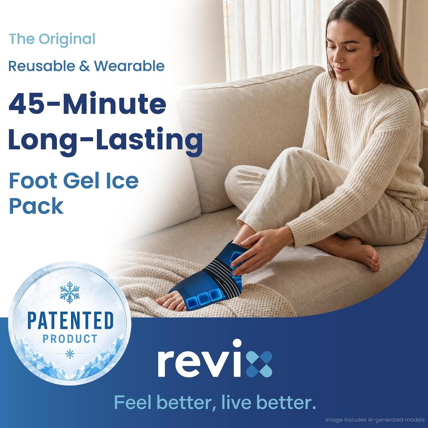 REVIX Foot Ankle Ice Pack Wrap, Gel Ice Packs for Feet Discomfort, 2 Packs | 45-Min Long Lasting Foot Ice Pack Wrap, Full Coverage Ankle Ice Wrap for Post-Workout Recovery, Plantar Fasciitis, Heel Spur