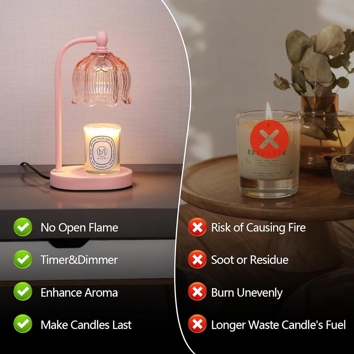Candle Warmer Lamp with Timer and Dimmer,Electric Gold Light Gifts for Women Melt Wax Warmer Lamp with 2 Bulbs for Candle Jars House Warming New Home Decor Bedroom
