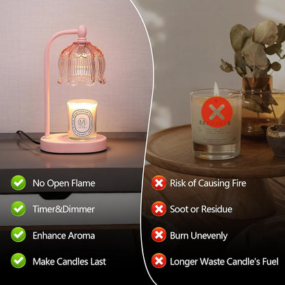 Candle Warmer Lamp with Timer and Dimmer,Electric Gold Light Gifts for Women Melt Wax Warmer Lamp with 2 Bulbs for Candle Jars House Warming New Home Decor Bedroom