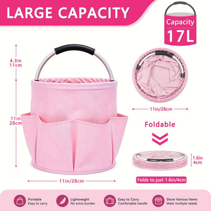 Cleaning Caddy with Handle, 17L Foldable Storage Basket, Heavy Duty 600D Oxford Cloth Organizer, Portable Supply Bag, Multi-Purpose Supplies Caddy for Home, Bathroom, Kitchen, Garden - Black