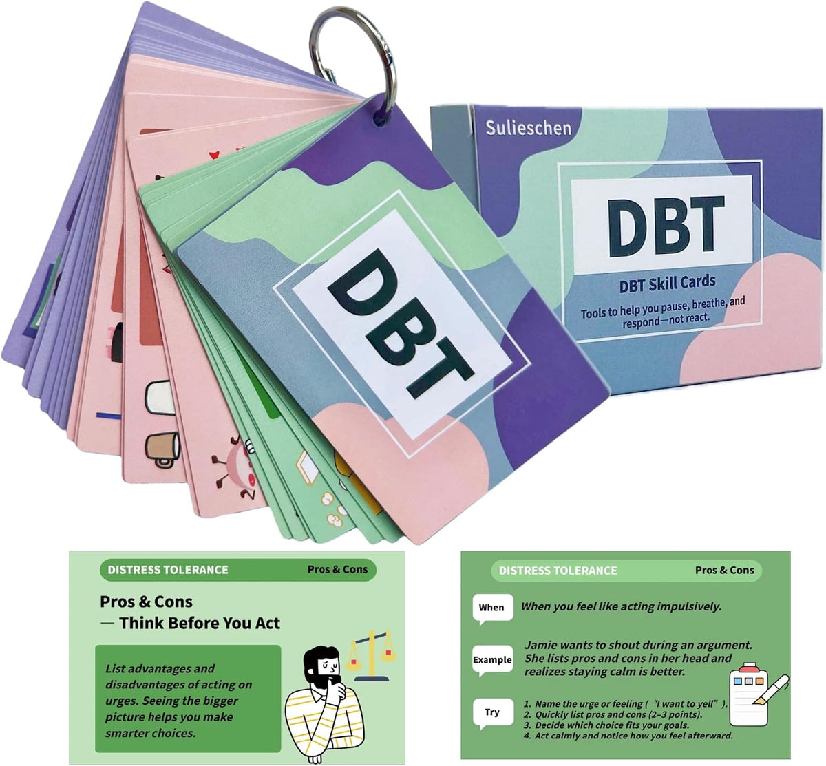 DBT Skills Coaching Cards with Guided Examples & Training Steps-28PCS Flashcards for Emotional Regulation|Stress Relief & Coping Tools for Office Worker & Adults